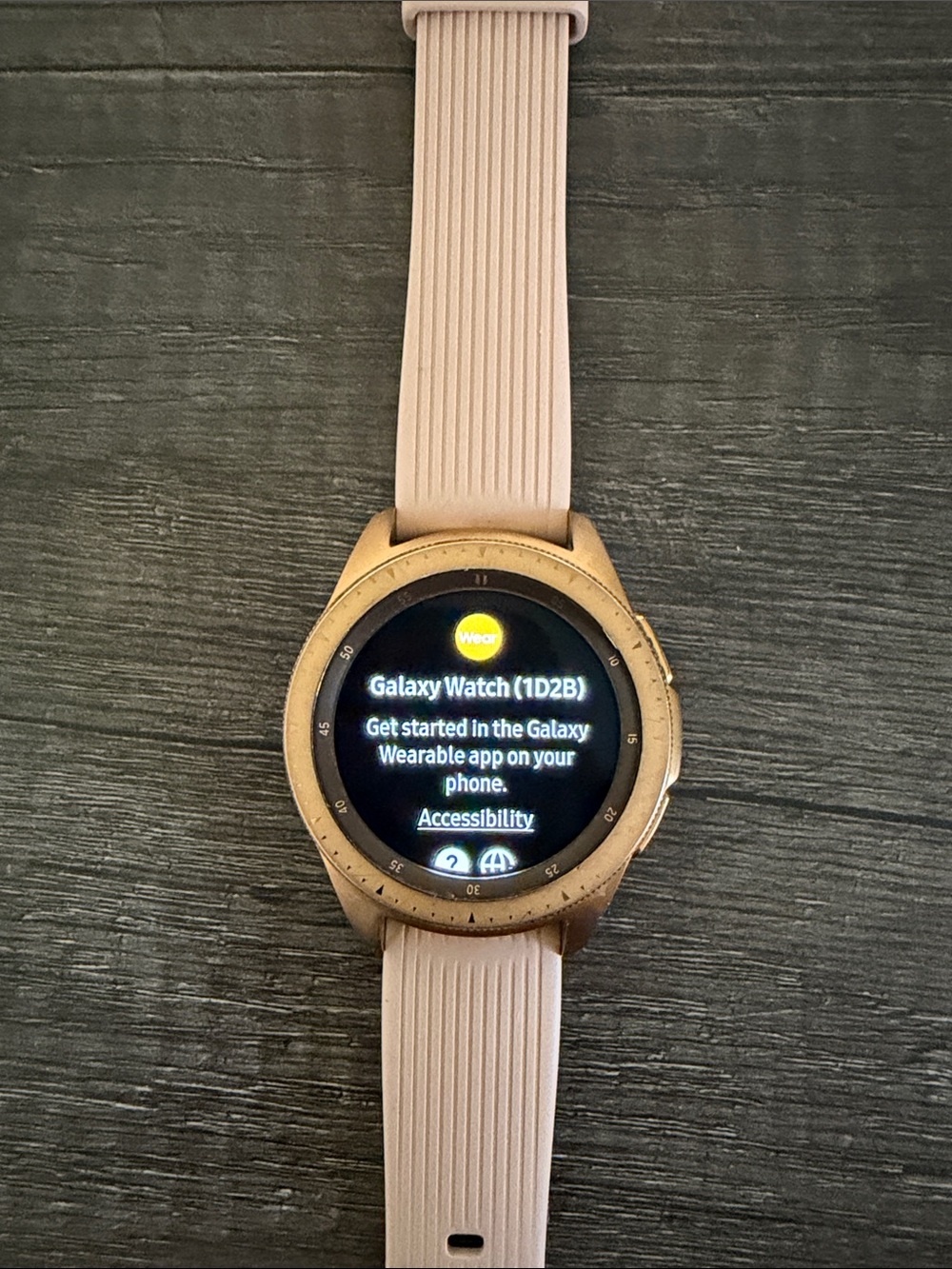 Samsung Galaxy Watch in Gold Case with Light Pink Band